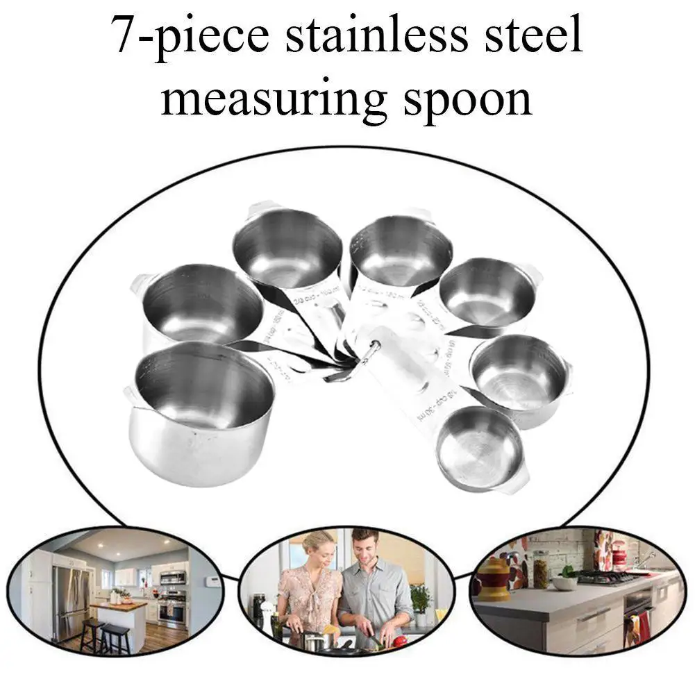 

7Pcs Stainless Steel Measuring Spoons Measuring Cups Cooking For Kitchen Utensils Metal Scoop Baking Measuring Tool Set A6I6