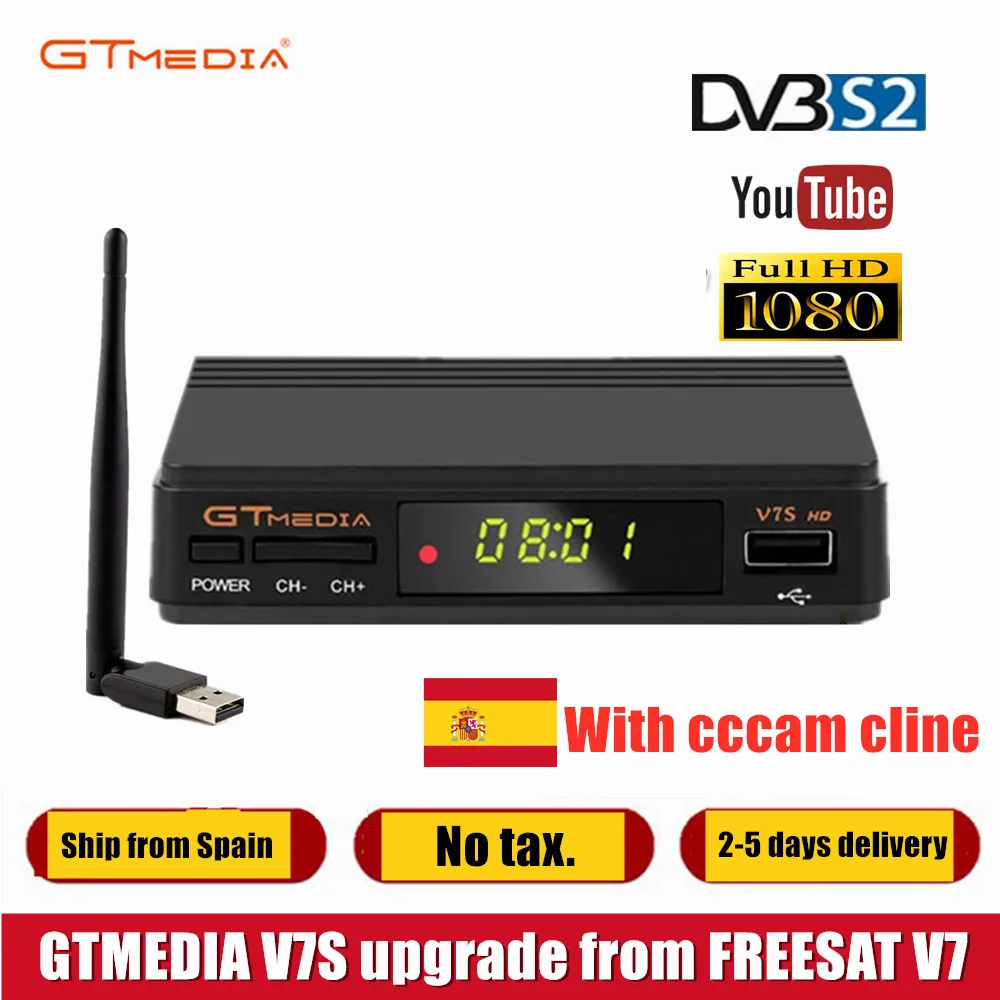 

GTMedia V7S HD Satellite Receiver Full 1080P with USB WIFI H.264 DVB-S2 With Europe Spain CCCAM TV Decoder FREESAT V7 HD Spain