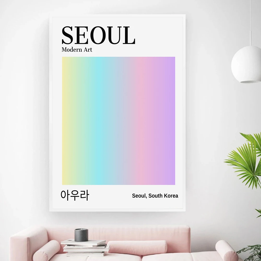 

Seoul Print Colorful Wall Art Gradient Poster Digital Rainbow Aesthetics Minimalist Spirit Kpop Retro Canvas Painting Home Decor