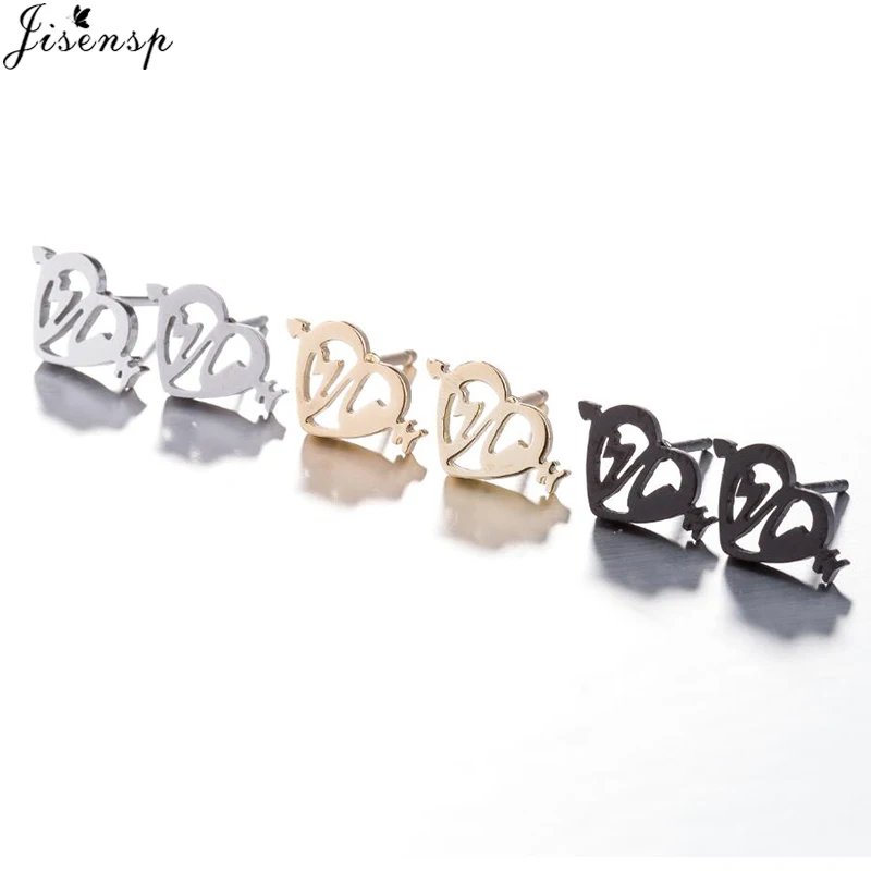 Jisensp Trendy Heart Arrow Stainless Steel Earrings for Women Girls Unique Heartbeat Stud Earrings Fashion Jewelry Gift