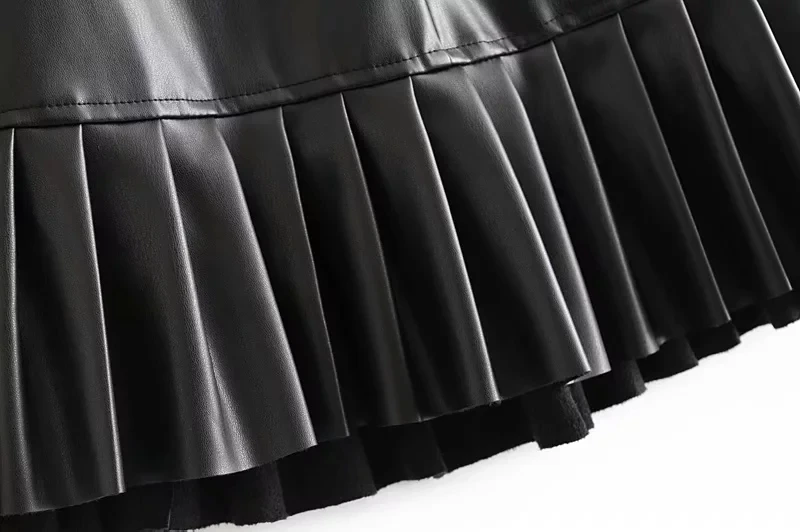 Элегантная юбка с оборками и высокой талией, женские черные сексуальные мини юбки, винтажные юбки из искусственной кожи с поясом, плиссированная юбка, уличная одежда