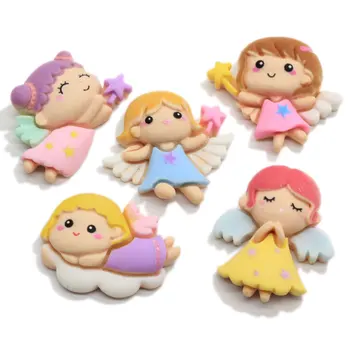 

20/100pcs Kawaii Angel Resin Cabochons Flatback Cartoon Princess Girls with Wings Crafts Accessories Hairbow Centers Embellishme