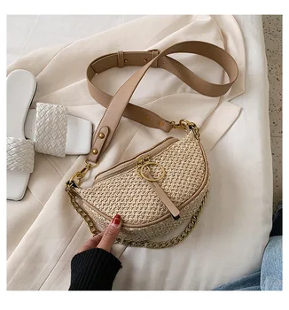 

Fashion Casual Chains Straw Handbag Women Summer Rattan Bag Handmade Woven Beach Circle Bohemia Shoulder Bag Travel Purses Bolsa
