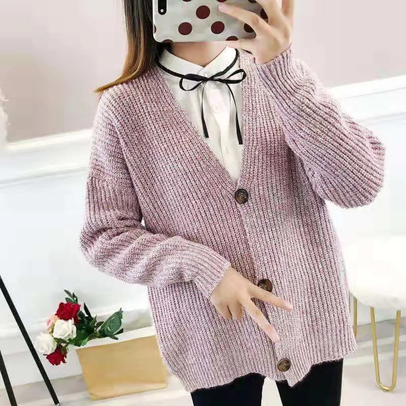 KANCOOLD Winter Women Knitted Cardigan Swearter V Neck Lantern Long Sleeve Solid Loose Thick Knitting Cardigan Female 5 Colors
