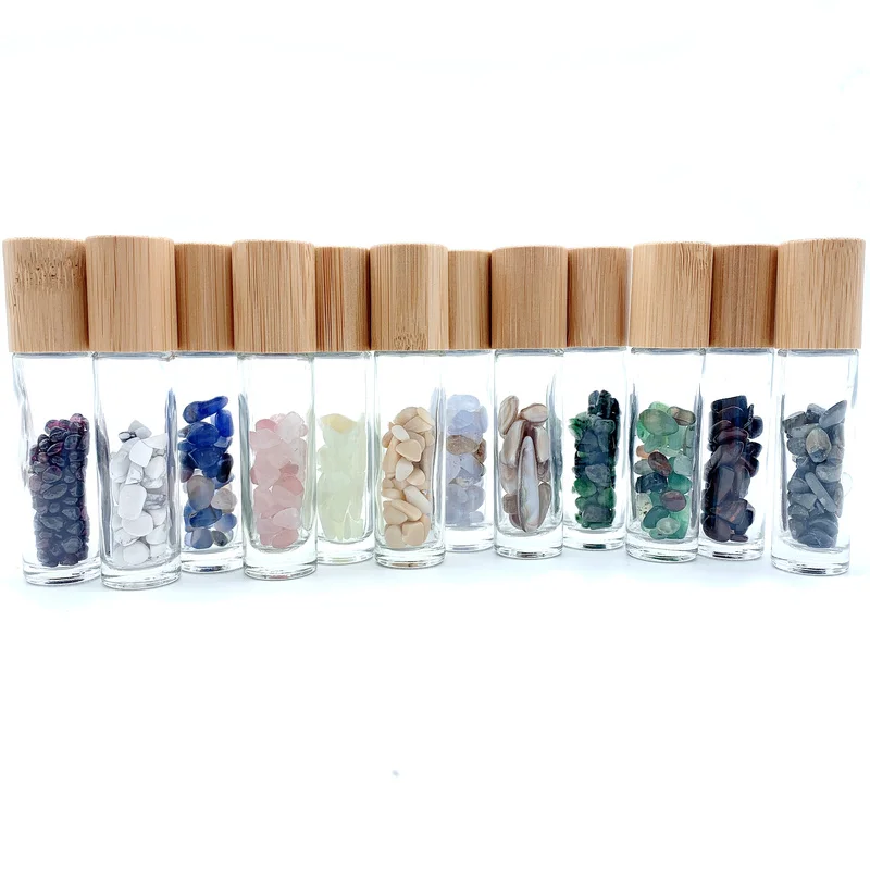 12 Pcs Natural Gemstone Roller Bottle Bamboo Wood Lid Turquoise Essential Oil Bottle Cosmetic Packaging P289