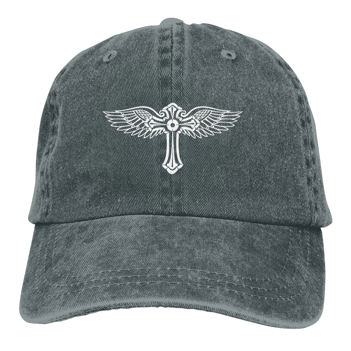 Крест с крыльями ангела Casquette черный унисекс Мужские Женские джинсовые бейсболка с ремешком кепки Регулируемый Гольф папа шляпа