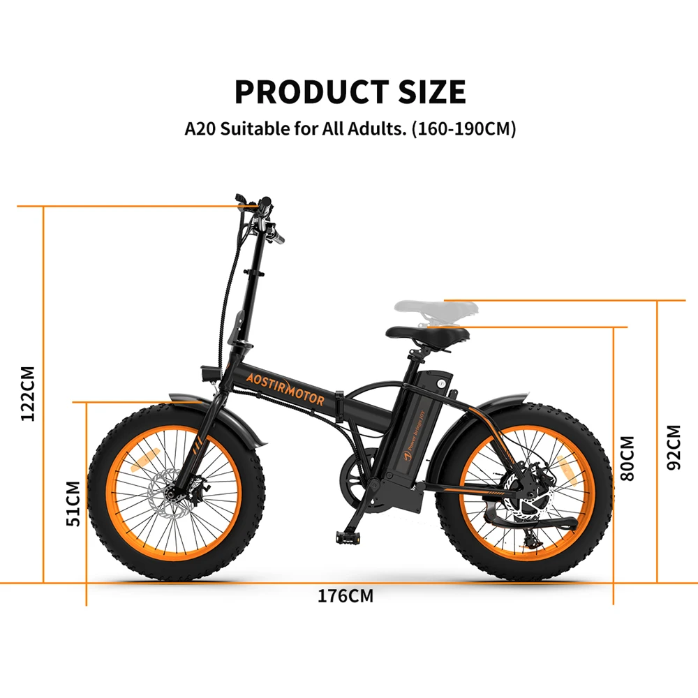 AOSTIRMOTOR 500W Ebike Folding Lithium Battery 36V 13Ah Electric Bicycle 20 Inch Fat Tire Mini Bafang Bike Adult