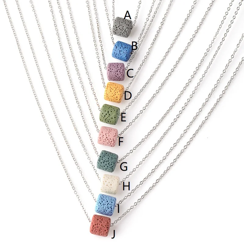 10mm Colourful Column Lava Stone Bead Essential Oil Diffuser Necklace Aromatherapy Volcanic stainless Steel Chain Jewelry | Украшения и