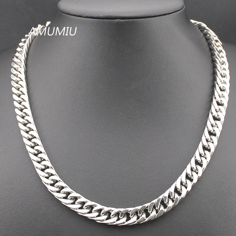 

AMUMIU 55cm long 10mm wide MEN'S 316L Stainless Steel Cuban Chain Necklace Hip Hop Jewelry Fashion Rock, wholesale HN024