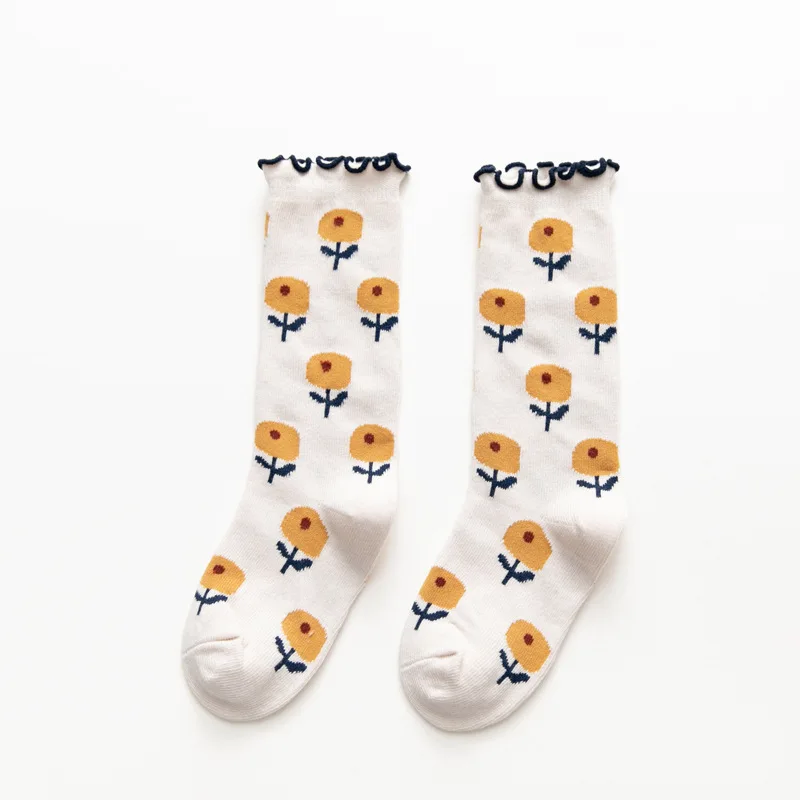 Детские свободные носки с цветами кружевные носки без пятки с оборками для маленьких мальчиков и девочек хлопковые гетры до колена, дышащие носки для детей, От 1 до 12 лет - Цвет: white flowers