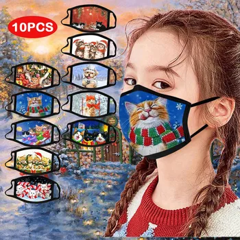 

10PCS Christmas Face Mask Protection Children Kids Mouth Cover Face Shield Reusable Printed Mouth Masks mascarillas infantiles