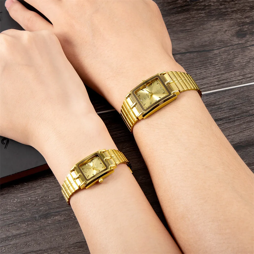 2021 Luxe Stalen Armband Gouden Quartz Vrouwelijke Mannelijke Horloges Liefhebbers Horloge Voor Mannen Vrouwen Horloges Valentijnsdag Gift L1018