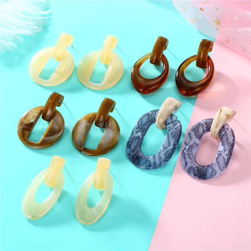 

Dayoff New Woman Acrylic Statement Earings For Women Handmade Boho Irregular Leopard Snake Pattern Drop Pending Earrings E444