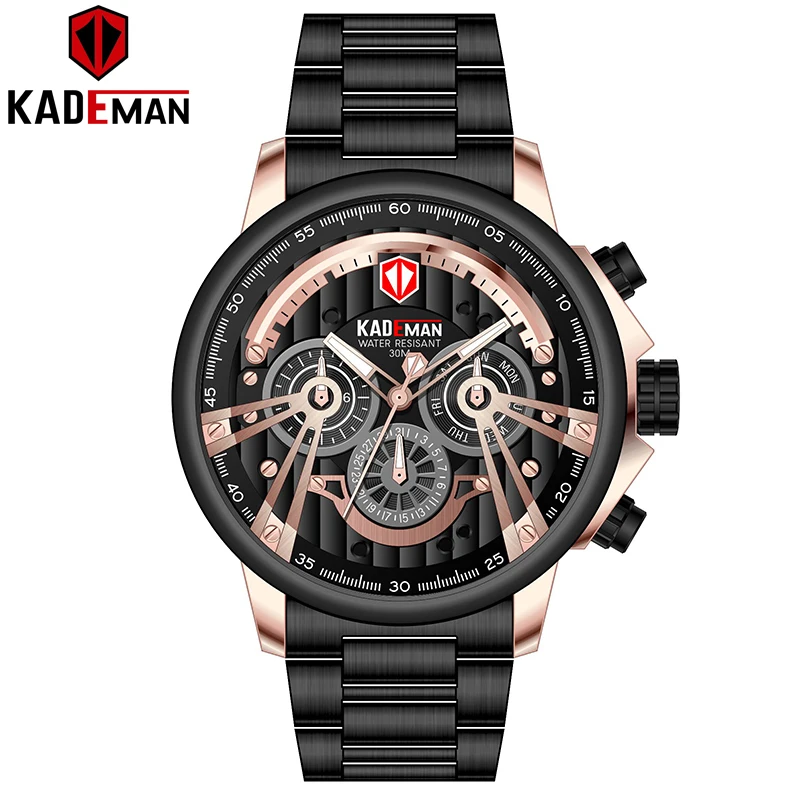 KADEMAN спортивные часы мужские Роскошные Кварцевые часы Топ бренд полностью стальные военные наручные часы Бизнес Мужские часы Relogio Masculino - Color: 689GS-RGB-RG-B