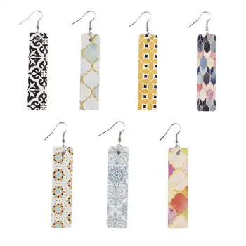 

E6995 ZWPON Paisley Pattern Leather Vertical Bar Earrings 2020 Spain New Beometric Large Leather Rectangle Earrings Jewelry