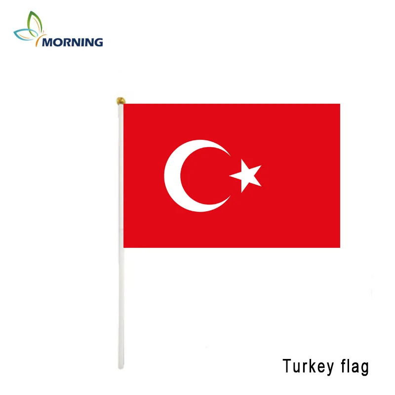 MORNING 10 шт Turkey14* 21 см маленький флаг рукопожатия с полюсом - Цвет: A
