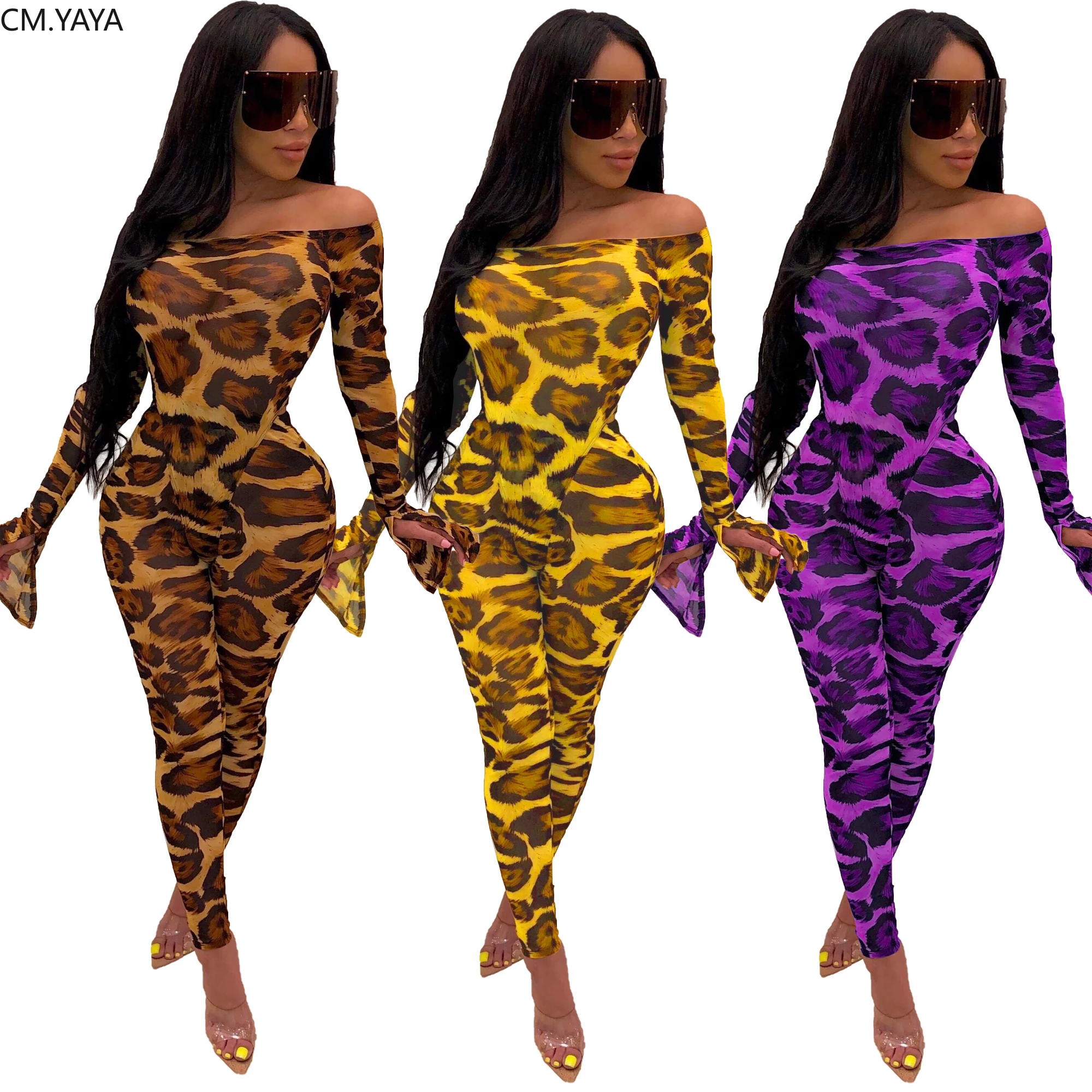 

GL Winter two piece set Leopard Print Women's set long Flare sleeve Mesh pencil pants suit Sexy Casual tracksuit outfit HR8066