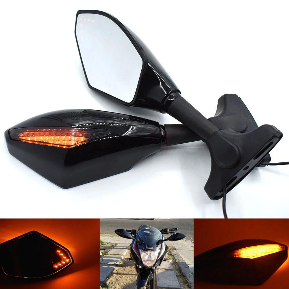 

Universal Motorcycle Rear View Side Wing Mirrors w/ LED Turn Signal Light For kawasaki ZX6R ZX636R ZX6RR ZX10R Z1000 VERSYS 1000
