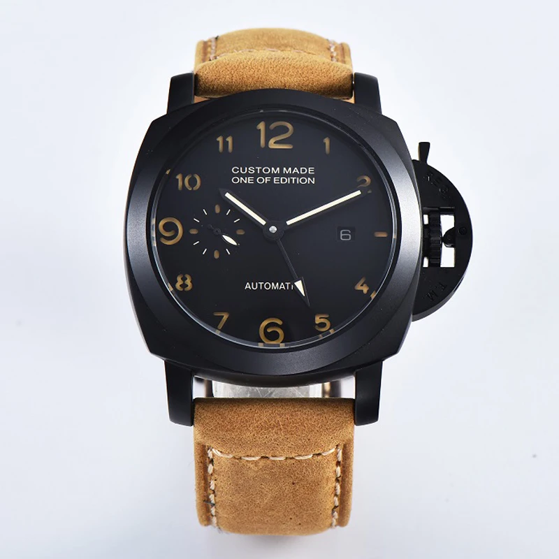 

44mm Automatic Mechanical Watch Men GMT Wrist Leather Strap Luxury Luminous Waterproof Military Men Watch Calendar Clock