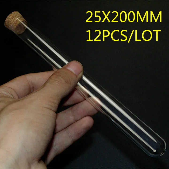 12 шт./лот 25x200 мм круглая Нижняя стеклянная пробирка с Пробковой Крышкой для