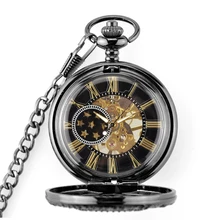 Винтажный, с отверстиями, в стиле стимпанк Механические карманные часы с брелоком цепочка Luck Stars скелет мужские женские ручные намотки Карманные& FOB часы