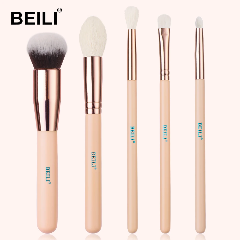 BEILI 5 шт. кисти для макияжа из розового золота матовые розовые с ручкой козья