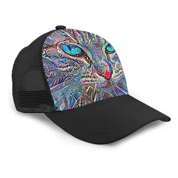 

Psychedelic Violet Blue Cat Baseball Cap 3D Custom Print Snapback Adjustable Hip Hop Dad Hat Casual Team