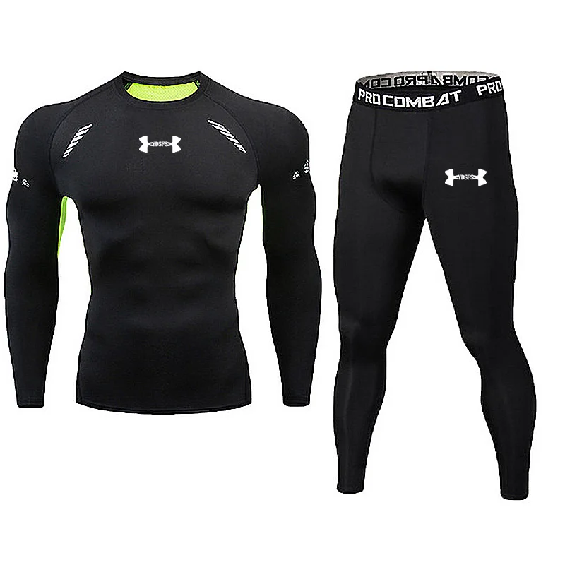 

2020 Newest Quick Dry Men's Running Set brand Compression Sports Suits Skinny Tights Clothes Gym Fitness Sportswear sets homme