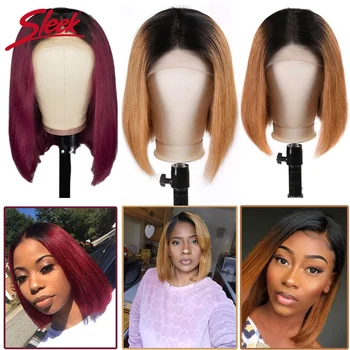 

Sleek Short Bob Wig Ombre T1B/99J T1B/27 T1B/30 Brazilian Straight Lace Front Human Hair Wigs 150% Pre Plucked With Baby Hair