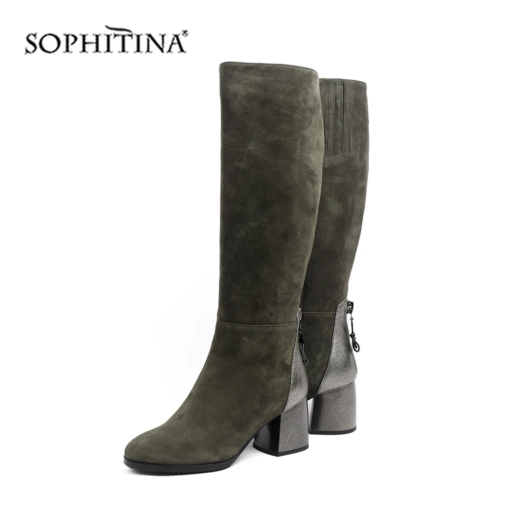 SOPHITINA/модные женские ботинки; Высококачественная замшевая Удобная специальная обувь с круглым носком на квадратном каблуке; Новые однотонные ботинки; SC429