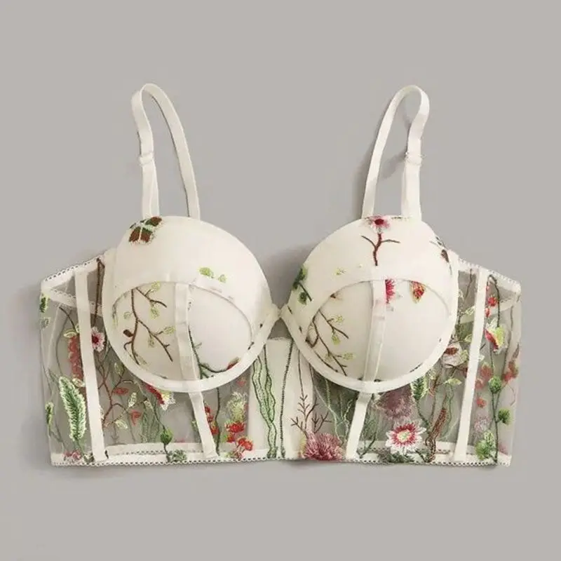 Сексуальные женщины вышивка мягкий пуш-ап кружева цветочные Bralette бюстгальтер нижнее белье/по