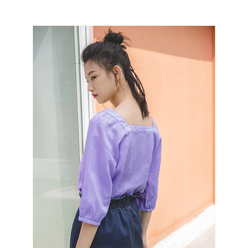 INMAN Square Neck Literary Retro Casual Loose Slim Three Quarter Sleeve Women Blouse INMAN Square Neck Literary Retro Casual Loose Slim Three Quarter Sleeve Women Blouse