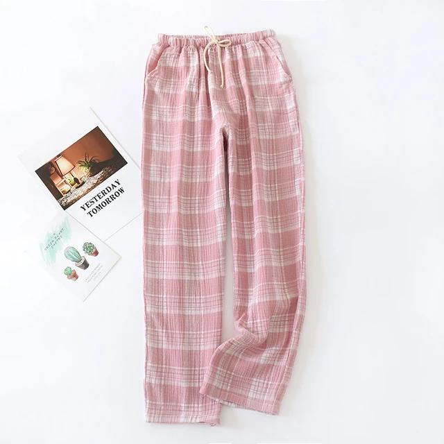 Crepe Ladies Trousers Double Cotton Pajamas Pants Casual Simple Women  Casual Soft Sleep Bottoms Elastic Waist Print Sleepwear - AliExpress