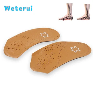 3/4 Men Women Arch Support Leather Insert Pad Orthopedic Insoles Flat Foot Corrector Orthotics Sole Pad Heel Pain Spur Relief
