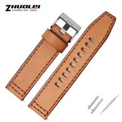 High - Quality Retro Quick Release Genuine Leather Watchband Strap - Black/Dark Brown, 22mm/24mm - 22mm (Brown silver clasp)