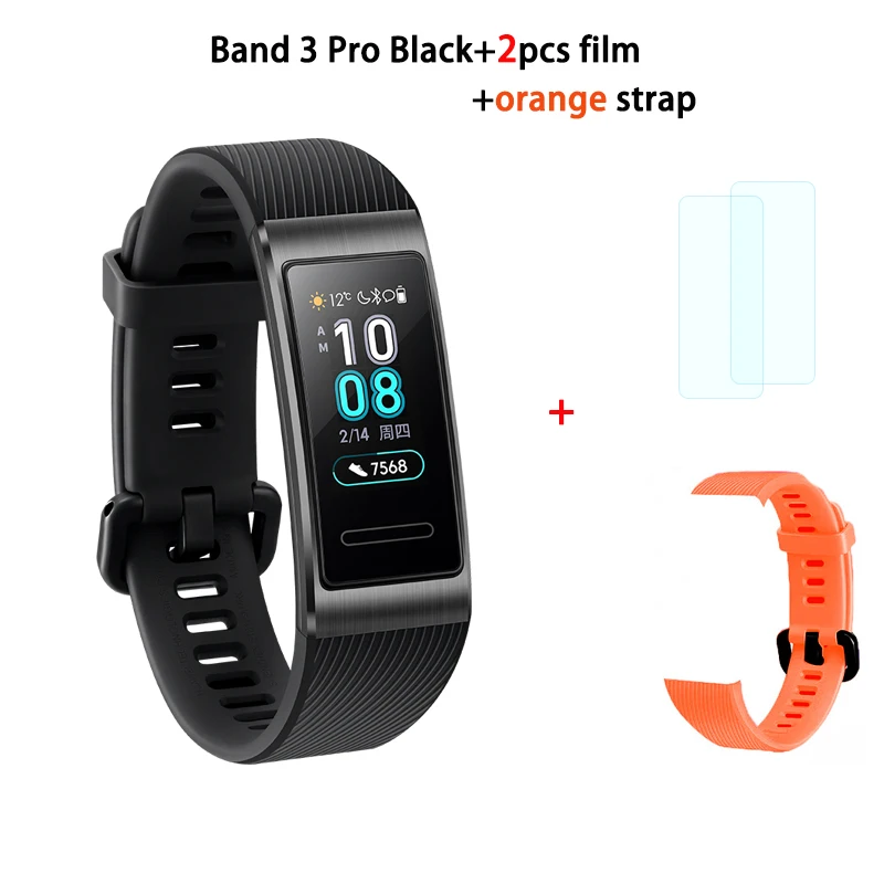 HUAWEI Band 3 Pro Smart Band все-в-одном фитнес-трекер активности, водонепроницаемость 5 АТМ, пульсометр, встроенный gps - Цвет: 3pro black n orange