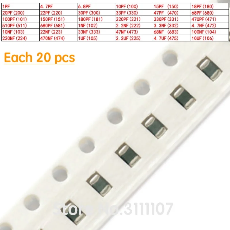 720PCS/LOT 0805 SMD 1PF~10UF  2012 Ceramic Capacitor Assorted kit ,36values*20pcs=720pcs Samples Kit Electronic Diy Kit