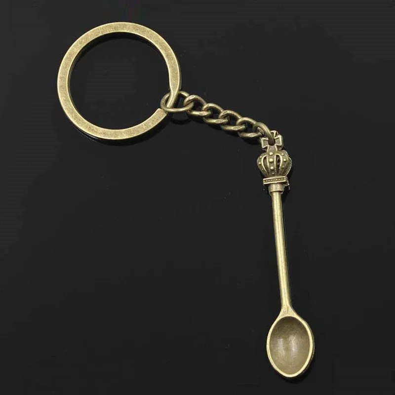 Metal Keychain 30mm DIY Holder Chain Vintage Kitchen Spoon Crown 57x9mm Pendant Gift For Men