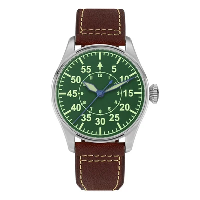 Мужские автоматические часы San Martin, Водонепроницаемость 100 м, сапфировое стекло ST2130mov't, высокое качество, нержавеющая сталь, пилотные наручные часы - Цвет: green