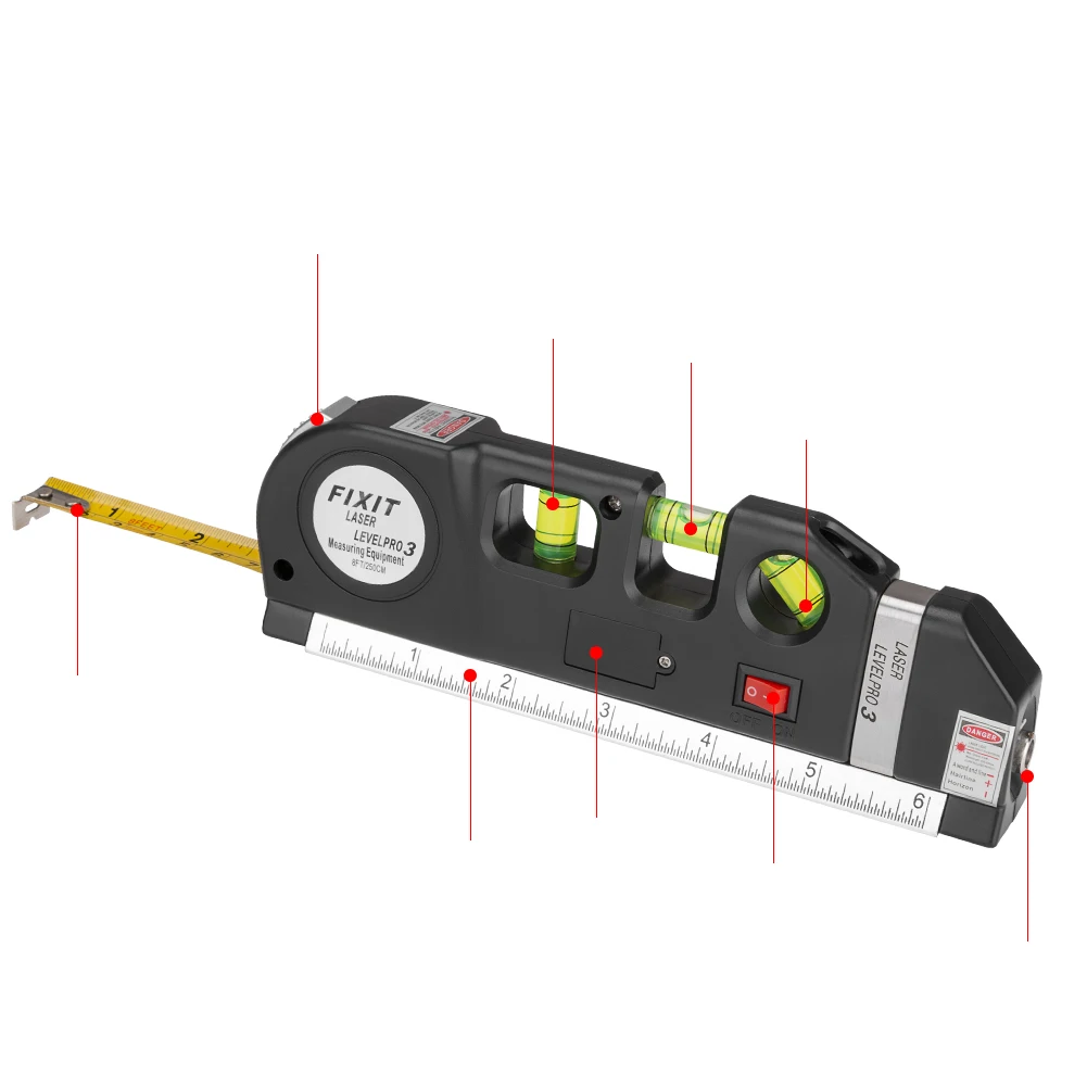 Лазерный уровень Горизонт Вертикальный 8 футов рулетка выравниватель пузырьки Линейка Инструмент для подвешивания фотографий укладка пола Мультитул ручной инструмент
