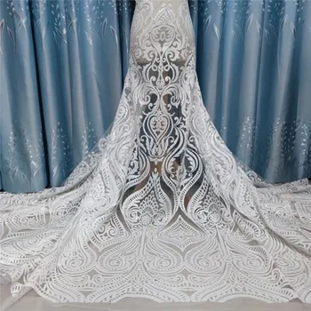 

African Lace Fabrics 2020 white High Quality Lace Sequins Green Nigerian Sequence Lace Fabrics French Tulle Lace Fabric