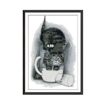 

Greedy Cat Stamped Cross Stitch Kits Sale 14CT Printed Fabric 11CT Counted Canvas DIY Handmade Embroidery Needlework Sets Crafts