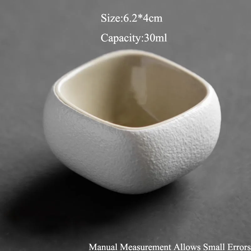 25/30ml Double Layer Anti-scalding Coarse Pottery Teacup Japanese Style Kung Fu Teacup Tea Ceremony Drinkware Black Zen Sake Cup - Цвет: A