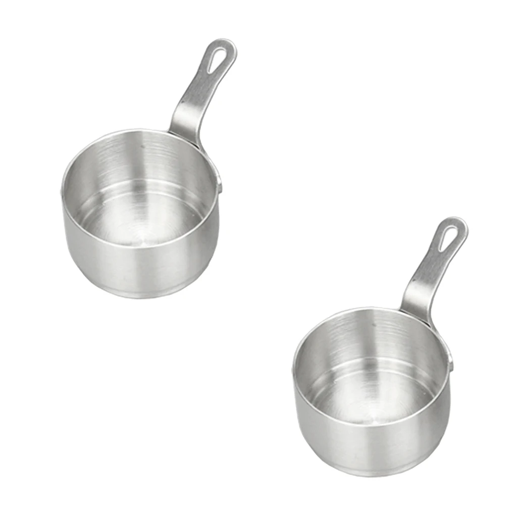 2pcs Stainless Steel Saucepan Small Cooking Pot Milk Pan Coffee Warmer 50ml