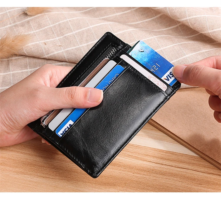 Натуральная Воловья кожа RFID мужской карт-Холдер, кошелек мини-держатель для карт с карманом для монет женские мужские маленькие тонкие кошельки