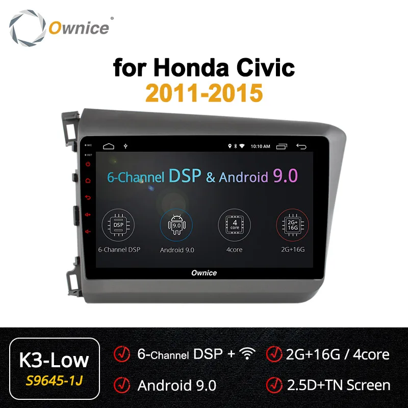 Ownice K1 K2 K3 K5 K6 Android 9,0 Восьмиядерный 2 Гб ОЗУ для HONDA CIVIC 2011- Автомагнитола Navi gps плеер 4G LTE 360 Pano ram a DSP - Цвет: S9645-1 K3-Low