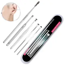 

5 Pcs Ear Pick Set Stainless Steel Earpick Ear Wax Curette Remover Ear Cleaner Spoon Spiral Ear Clean Tool Earpick With Case