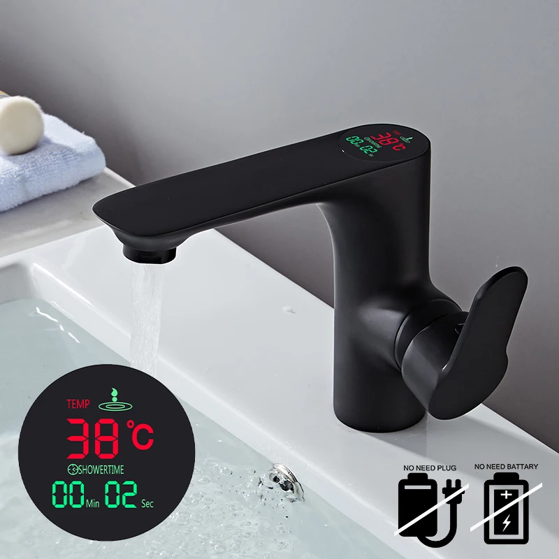 Luxury Villa&Hotel LED Digital basin Faucet Water Power Basin Mixer Brass Chrome plated temperate display Faucet Smart Tap