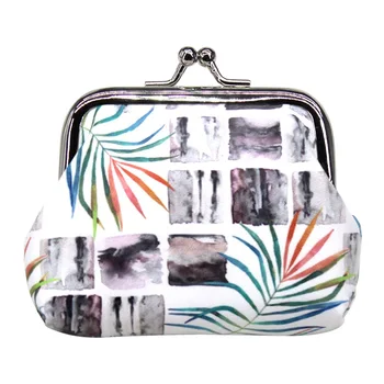 

Women Girls Storage Wallet PU Leather Vintage With Clasp Mini Gift Change Pouch Key Holder Portable Leaf Printed Coin Purse