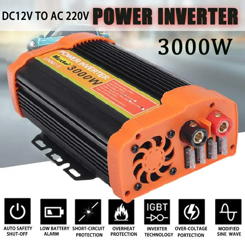 

Dual USB Max 6000W DC 12V to AC 220V 3000W Car Power Inverter Charger Converter Adapter Modified Sine Wave Transformer